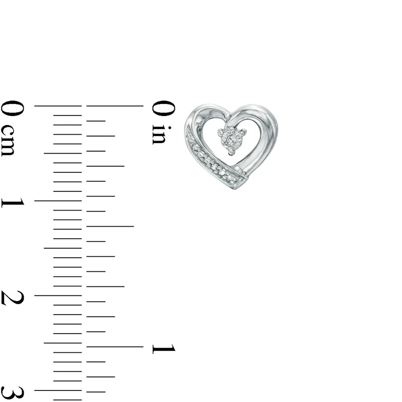 Main Image 3 of Diamond Accent Solitaire Ribbon Heart Stud Earrings in Sterling Silver