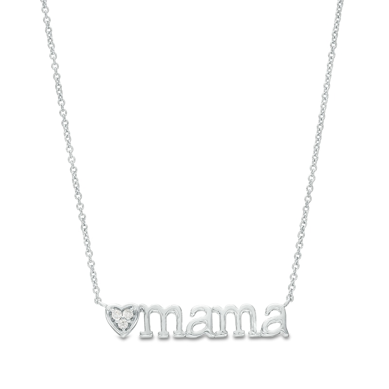 Main Image 1 of Multi-Diamond Accent Heart "mama" Necklace in Sterling Silver – 17"