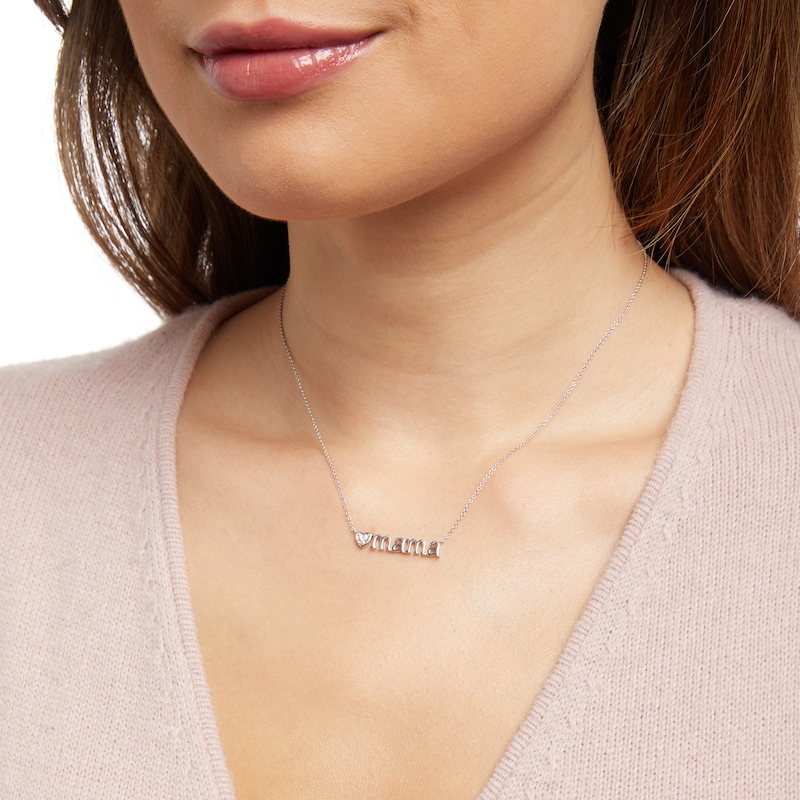 Main Image 2 of Multi-Diamond Accent Heart "mama" Necklace in Sterling Silver – 17"