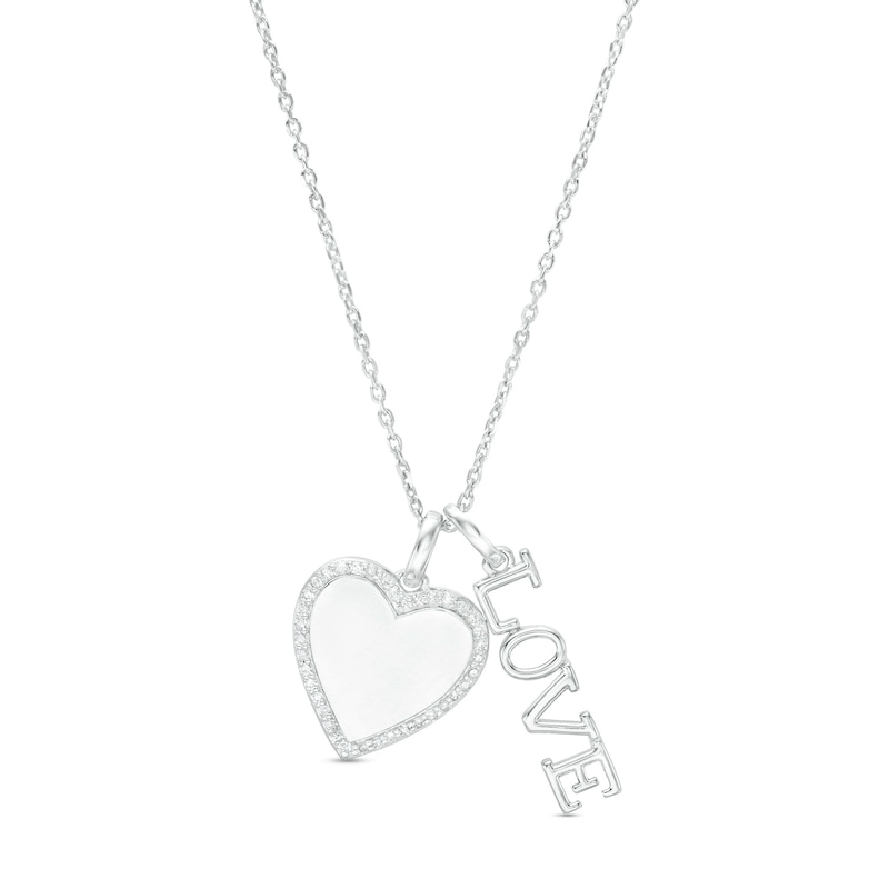 1/8 CT. T.W. Diamond Heart and "LOVE" Charm Pendant in Sterling Silver