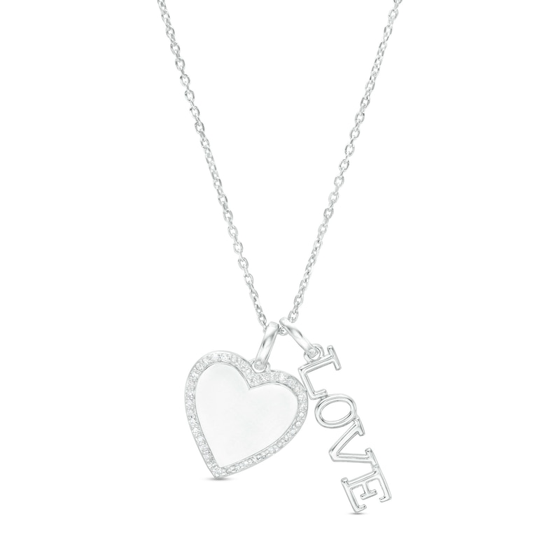 Main Image 1 of 1/8 CT. T.W. Diamond Heart and "LOVE" Charm Pendant in Sterling Silver