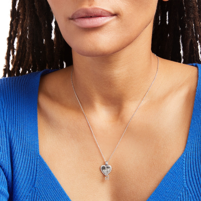 Main Image 2 of 1/8 CT. T.W. Diamond Heart and "LOVE" Charm Pendant in Sterling Silver