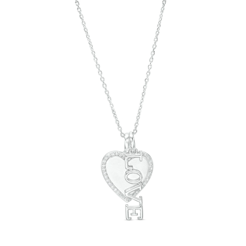 1/8 CT. T.W. Diamond Heart and "LOVE" Charm Pendant in Sterling Silver
