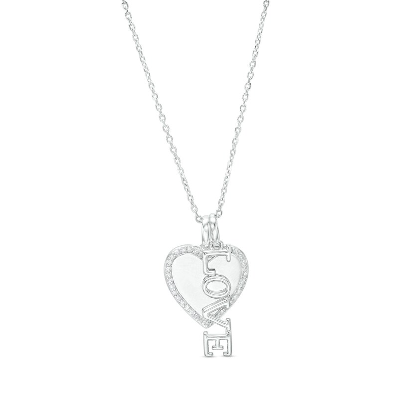 Main Image 3 of 1/8 CT. T.W. Diamond Heart and "LOVE" Charm Pendant in Sterling Silver