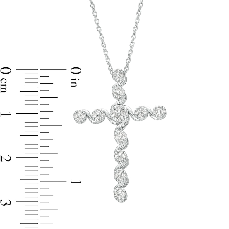 Main Image 3 of 1/4 CT. T.W. Diamond Swirl Cross Pendant in Sterling Silver