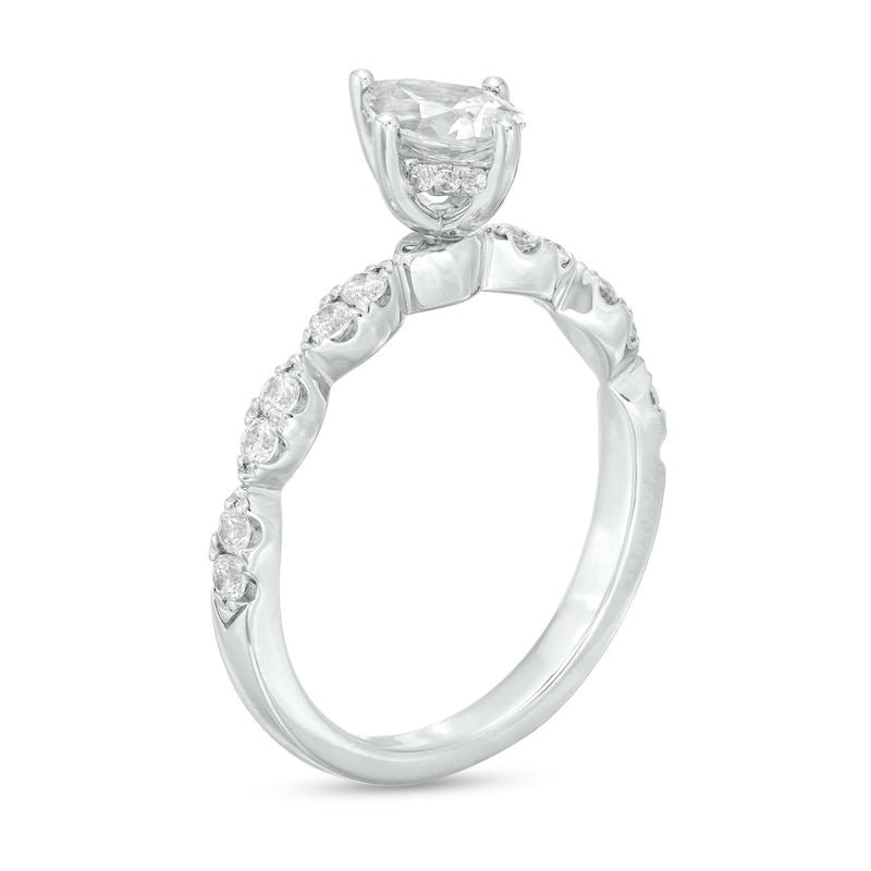 Main Image 3 of 1 CT. T.W. Pear-Shaped Diamond Scallop Shank Engagement Ring in 14K White Gold