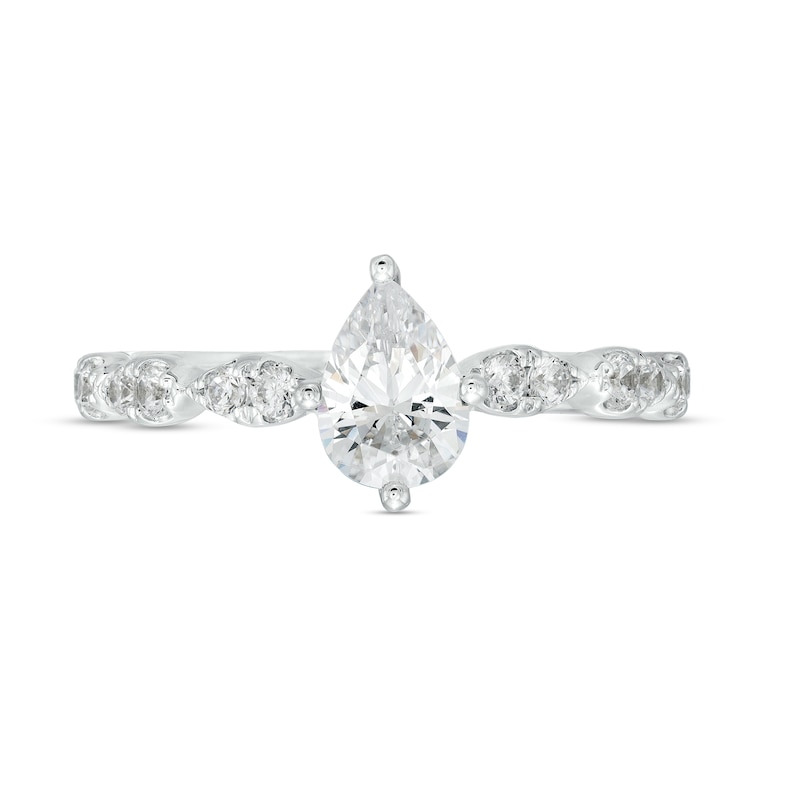 Main Image 4 of 1 CT. T.W. Pear-Shaped Diamond Scallop Shank Engagement Ring in 14K White Gold