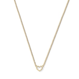 10K Hollow Gold Heart Curb Chain Necklace - 16" + 1"