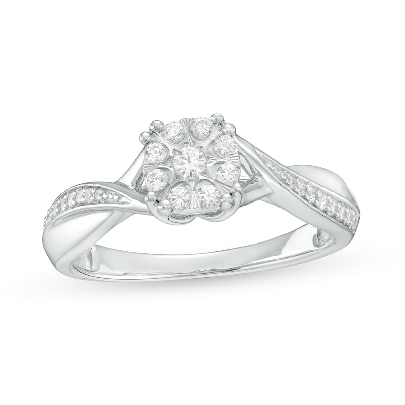 Main Image 1 of 1/4 CT. T.W. Multi-Diamond Twist Shank Promise Ring in Sterling Silver