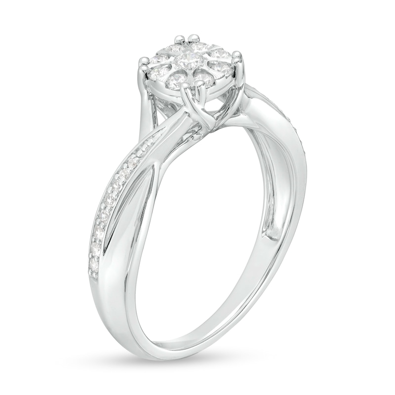 Main Image 3 of 1/4 CT. T.W. Multi-Diamond Twist Shank Promise Ring in Sterling Silver