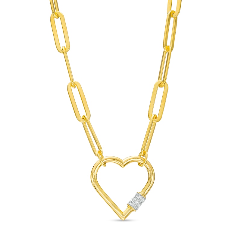 Diamond Accent Heart Outline Necklace in Sterling Silver with 18K Gold Plate – 19"