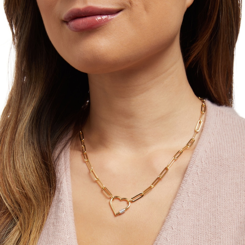 Main Image 2 of Diamond Accent Heart Outline Necklace in Sterling Silver with 18K Gold Plate – 19"