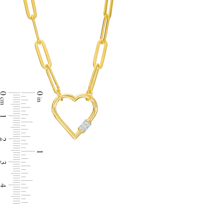 Diamond Accent Heart Outline Necklace in Sterling Silver with 18K Gold Plate – 19"