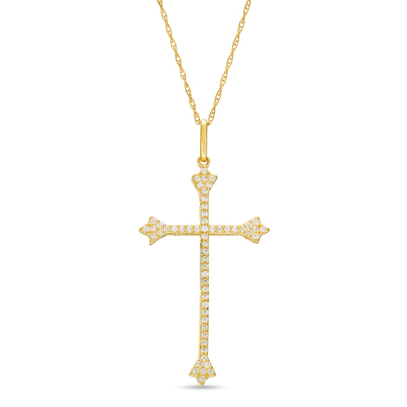 Main Image 1 of 1/6 CT. T.W. Diamond Flared Cross Pendant in 10K Gold