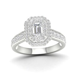 Trouvaille Collection 1-1/2 CT. T.W. DeBeers®-Graded Emerald-Cut Diamond Frame Engagement Ring in Platinum (F/SI2)