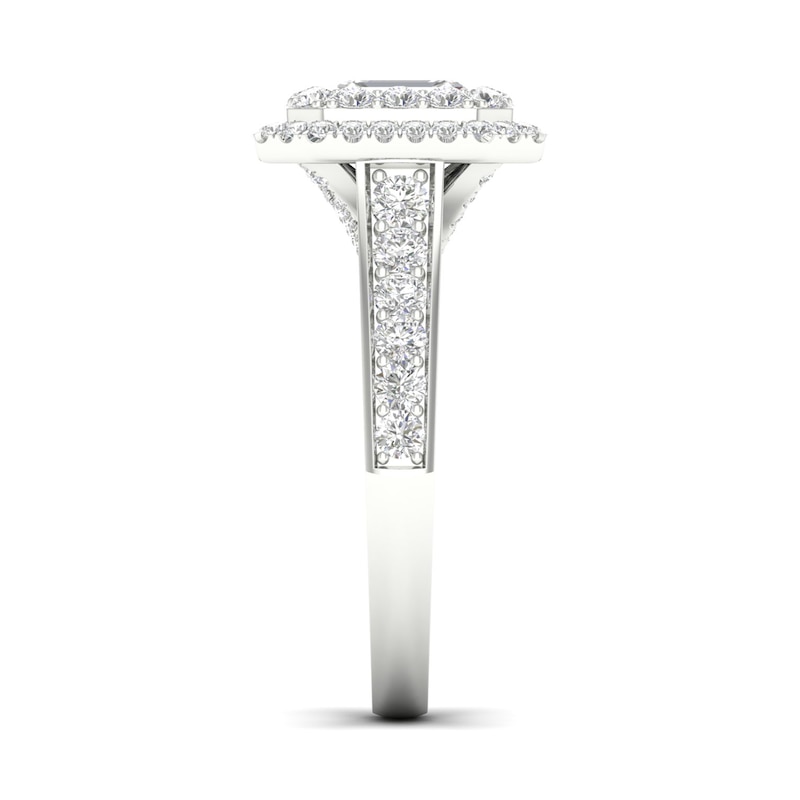 Main Image 4 of Trouvaille Collection 1-1/2 CT. T.W. DeBeers®-Graded Emerald-Cut Diamond Frame Engagement Ring in Platinum (F/SI2)
