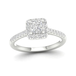 Trouvaille Collection 1 CT. T.W. DeBeers®-Graded Princess-Cut Diamond Frame Engagement Ring in Platinum (F/I1)
