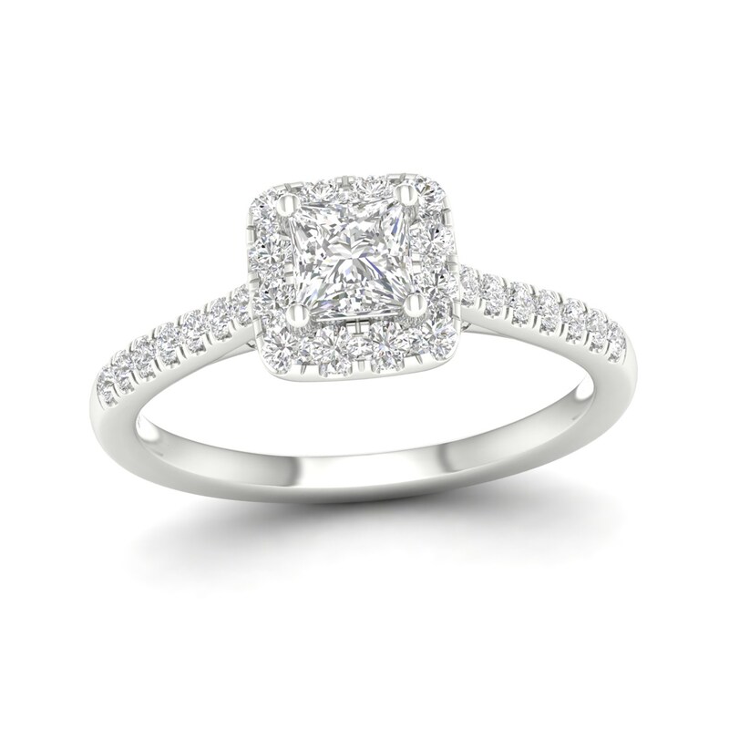 Main Image 1 of Trouvaille Collection 1 CT. T.W. DeBeers®-Graded Princess-Cut Diamond Frame Engagement Ring in Platinum (F/I1)