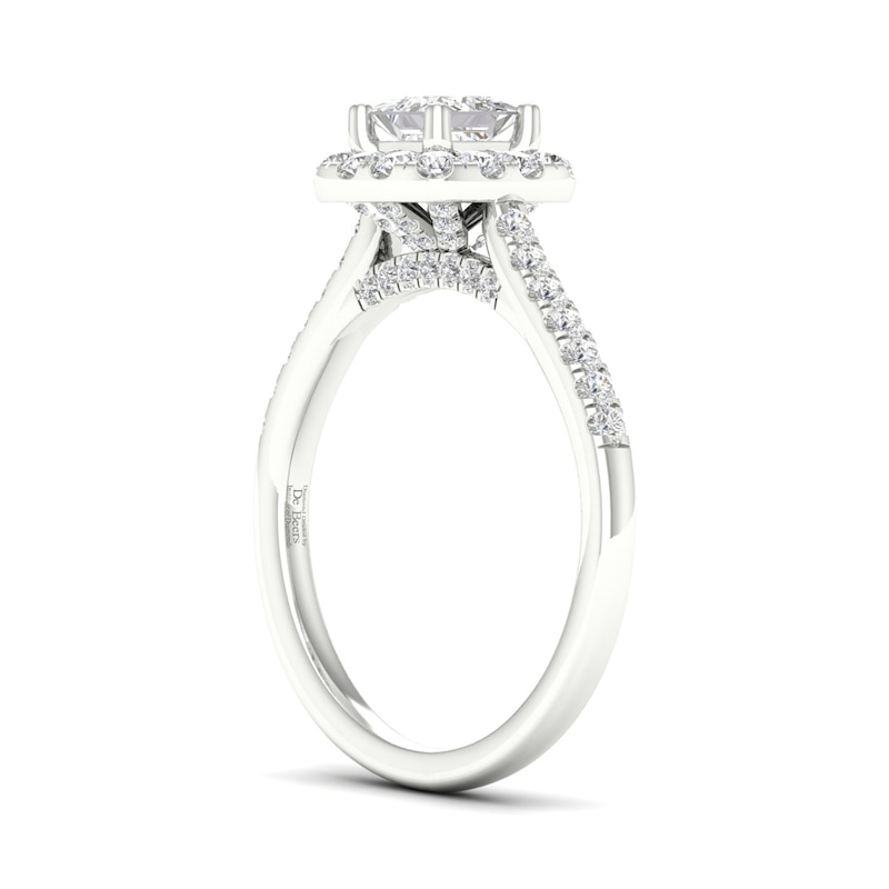 Main Image 2 of Trouvaille Collection 1 CT. T.W. DeBeers®-Graded Princess-Cut Diamond Frame Engagement Ring in Platinum (F/I1)