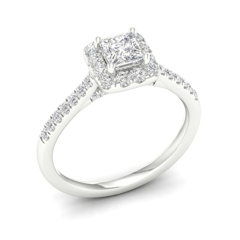 Main Image 3 of Trouvaille Collection 1 CT. T.W. DeBeers®-Graded Princess-Cut Diamond Frame Engagement Ring in Platinum (F/I1)