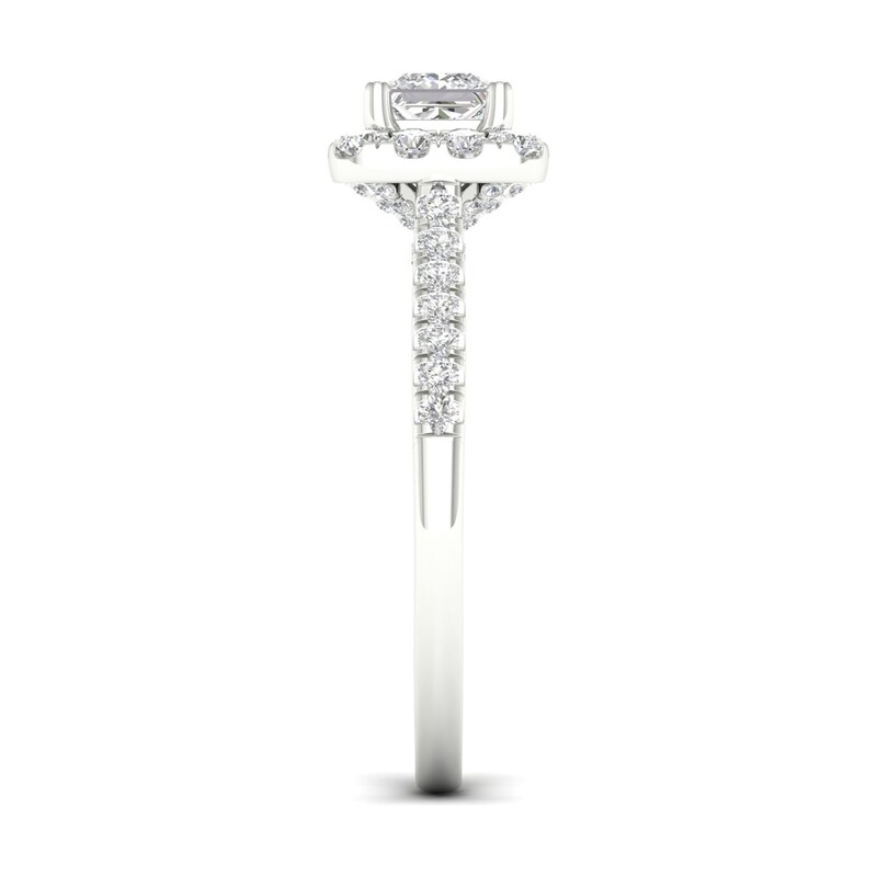 Main Image 4 of Trouvaille Collection 1 CT. T.W. DeBeers®-Graded Princess-Cut Diamond Frame Engagement Ring in Platinum (F/I1)