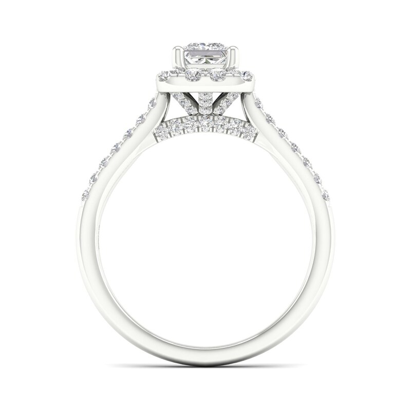 Main Image 5 of Trouvaille Collection 1 CT. T.W. DeBeers®-Graded Princess-Cut Diamond Frame Engagement Ring in Platinum (F/I1)