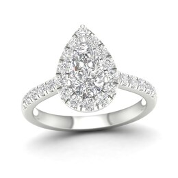 Trouvaille Collection 1-3/4 CT. T.W. DeBeers®-Graded Pear-Shaped Diamond Frame Engagement Ring in Platinum (F/SI2)