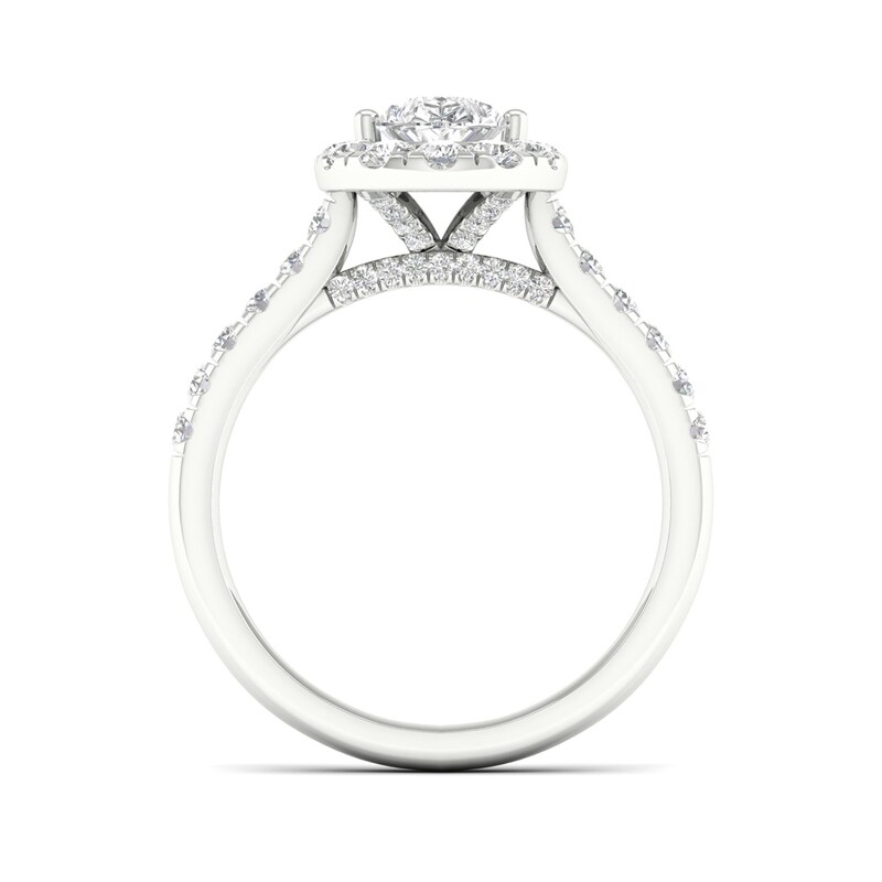 Main Image 5 of Trouvaille Collection 1-3/4 CT. T.W. DeBeers®-Graded Pear-Shaped Diamond Frame Engagement Ring in Platinum (F/SI2)