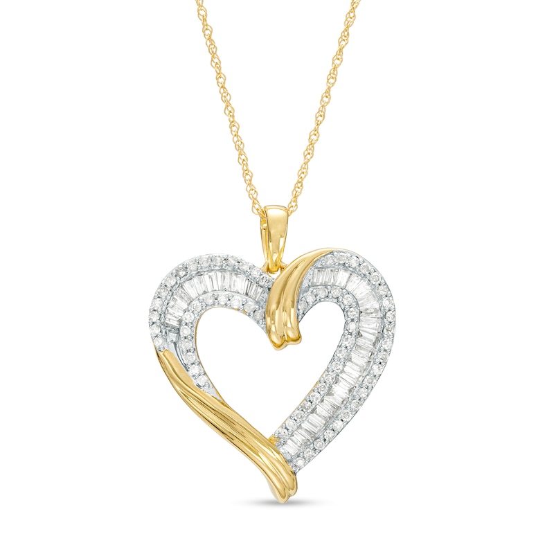 Main Image 1 of 1/2 CT. T.W. Diamond Triple Row Heart Pendant in 10K Gold