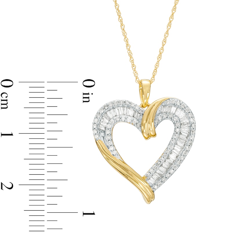 Main Image 3 of 1/2 CT. T.W. Diamond Triple Row Heart Pendant in 10K Gold