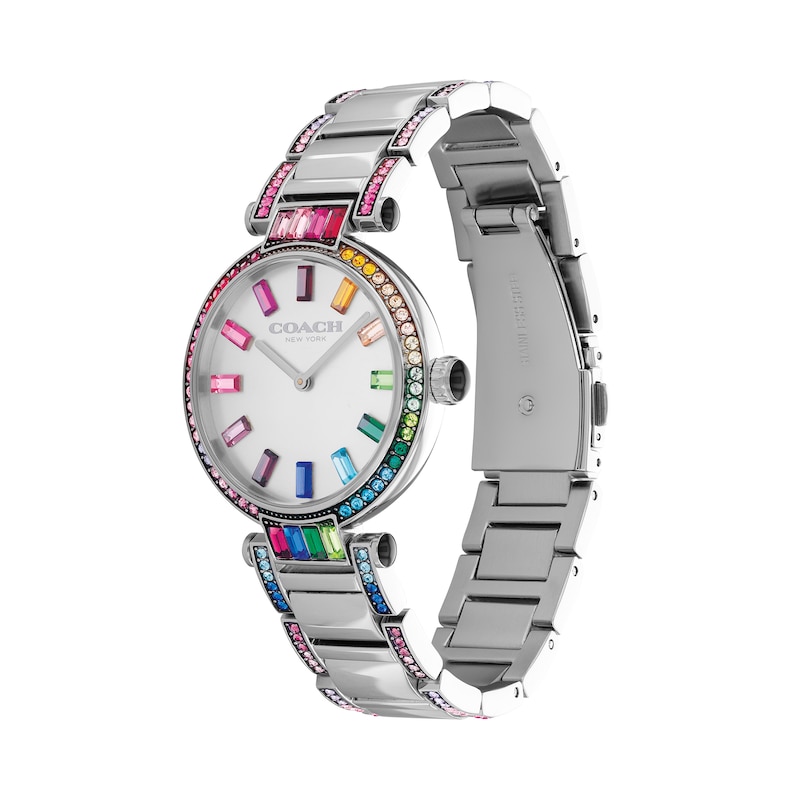 Ladies' Coach Cary Multi-Coloured Rainbow Crystal Accent Watch with Silver-Tone Dial (Model: 14503835)