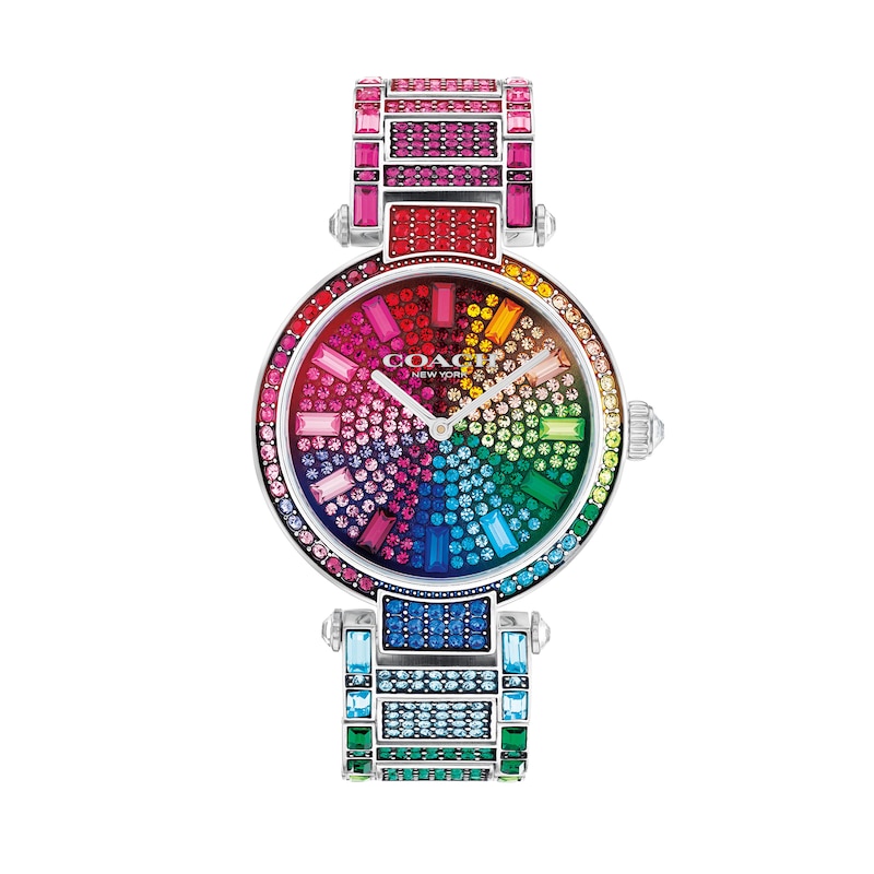 Main Image 1 of Ladies' Coach Cary Multi-Coloured Rainbow Crystal Accent Watch with Silver-Tone Dial (Model: 14503836)