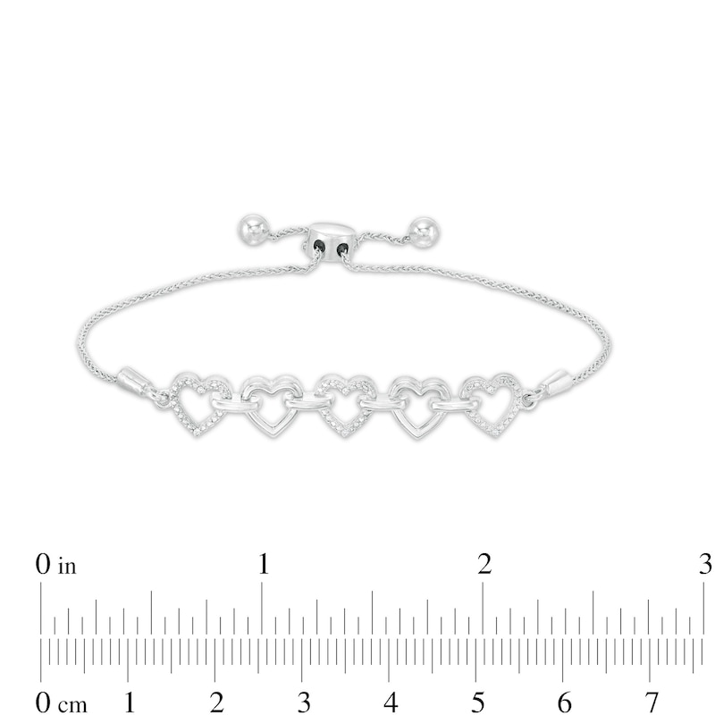 Diamond Accent Alternating Heart Link Bolo Bracelet in Sterling Silver – 9.5"