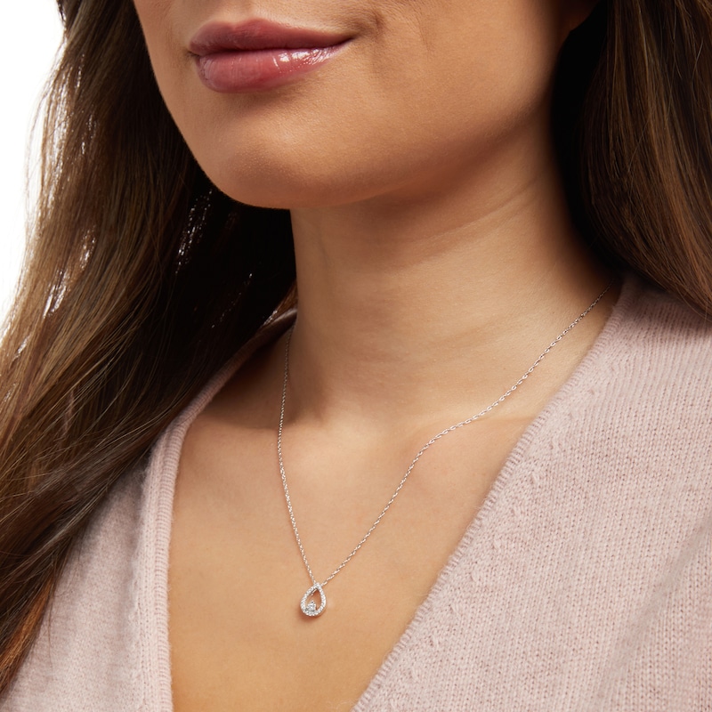 Main Image 2 of 1/8 CT. T.W. Diamond Pear-Shaped Outline Pendant in Sterling Silver