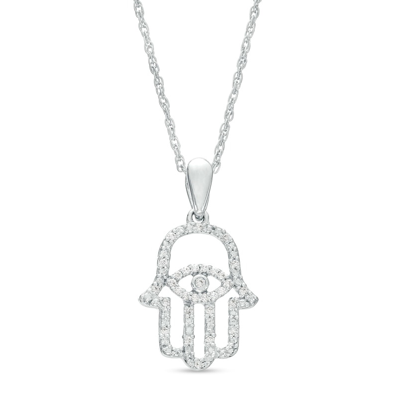 Main Image 1 of 1/10 CT. T.W. Diamond Hamsa Pendant in Sterling Silver