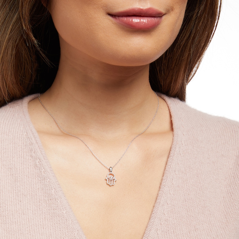 Main Image 2 of 1/10 CT. T.W. Diamond Hamsa Pendant in Sterling Silver