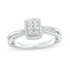 Thumbnail Image 1 of 1/10 CT. T.W. Emerald-Shaped Multi-Diamond Frame Split Shank Promise Ring in Sterling Silver