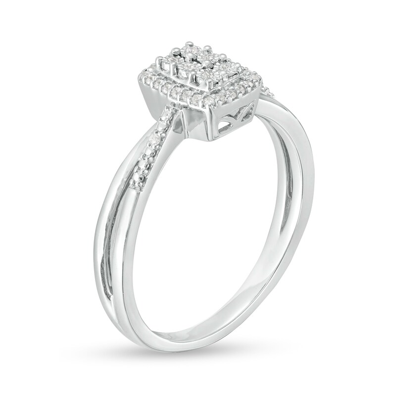 Main Image 3 of 1/10 CT. T.W. Emerald-Shaped Multi-Diamond Frame Split Shank Promise Ring in Sterling Silver
