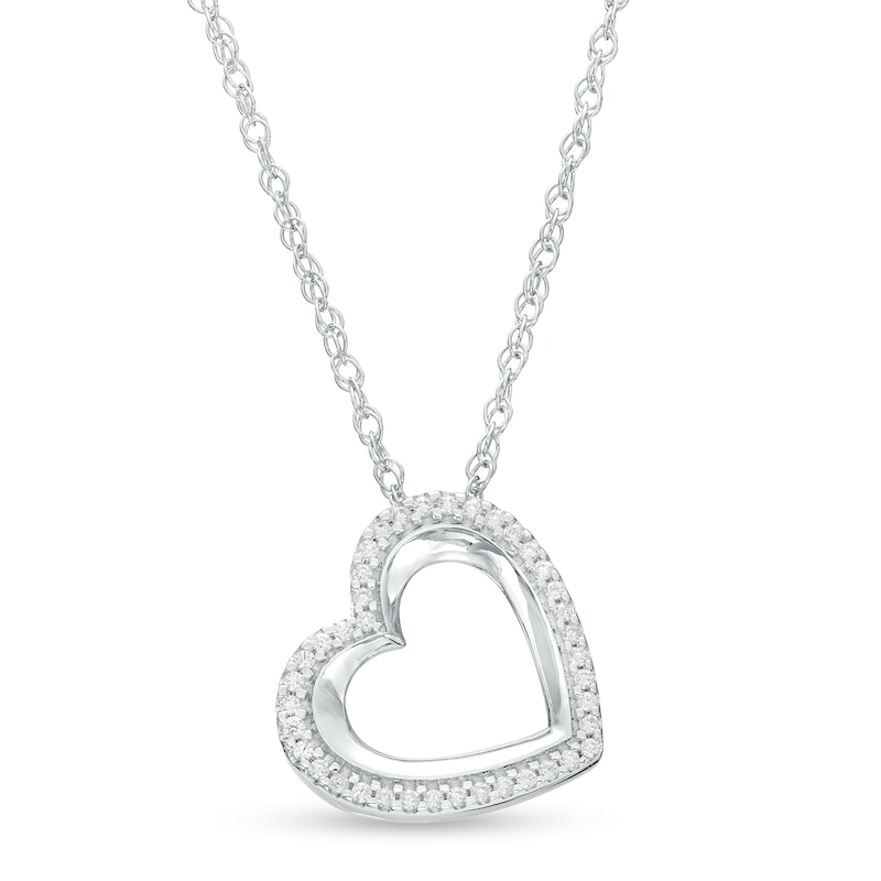 Main Image 1 of 1/8 CT. T.W. Diamond Heart Pendant in 10K White Gold