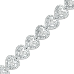 1/2 CT. T.W. Multi-Diamond Frame Heart Link Bracelet in Sterling Silver – 7.5"