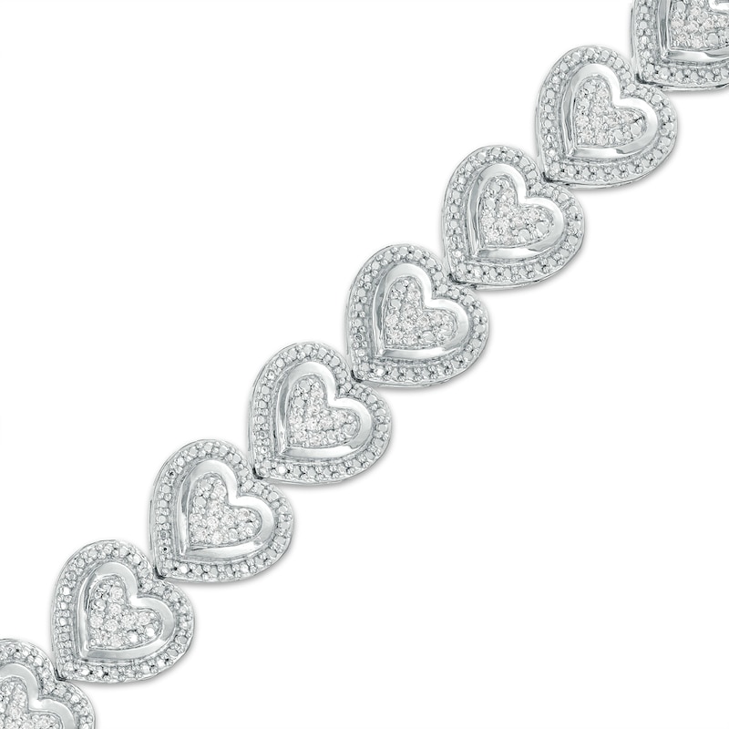 Main Image 1 of 1/2 CT. T.W. Multi-Diamond Frame Heart Link Bracelet in Sterling Silver – 7.5"