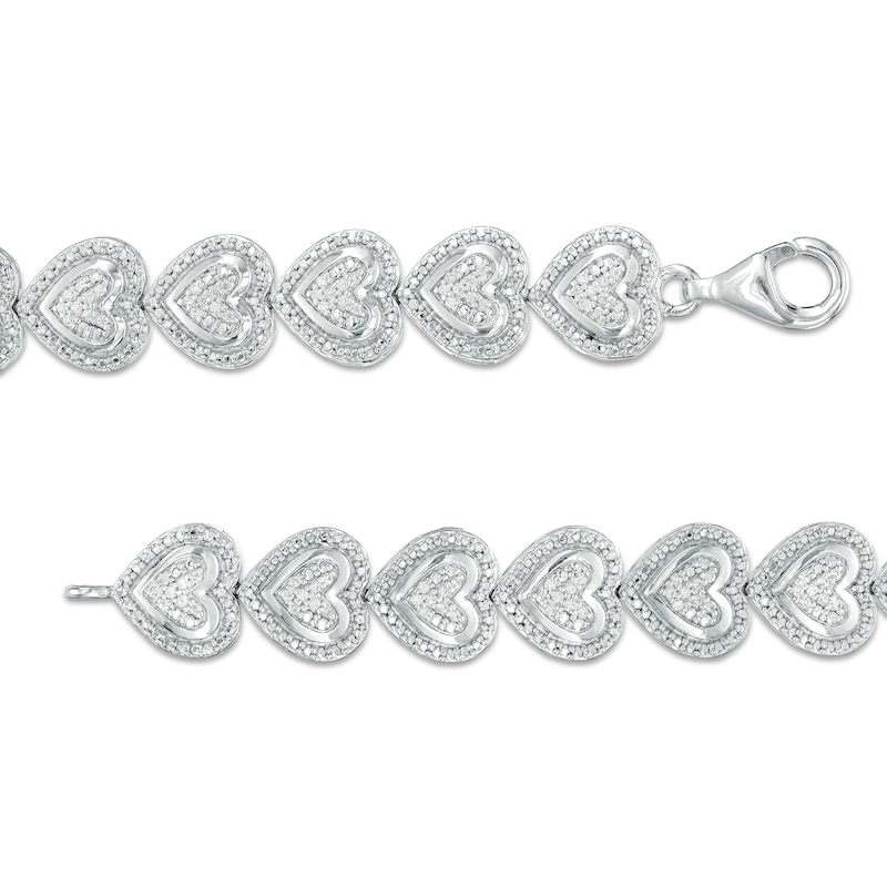 Main Image 3 of 1/2 CT. T.W. Multi-Diamond Frame Heart Link Bracelet in Sterling Silver – 7.5"