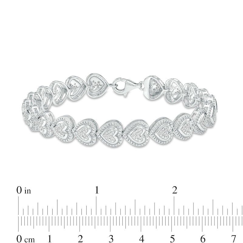 Main Image 4 of 1/2 CT. T.W. Multi-Diamond Frame Heart Link Bracelet in Sterling Silver – 7.5"