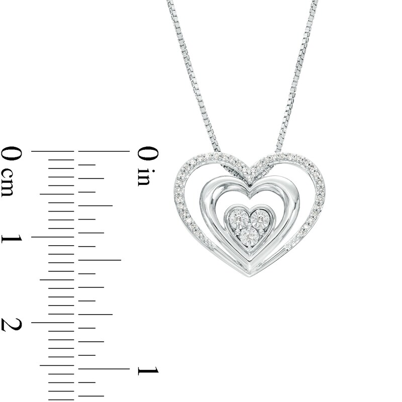 Main Image 3 of 1/10 CT. T.W. Multi-Diamond Triple Heart Pendant in Sterling Silver