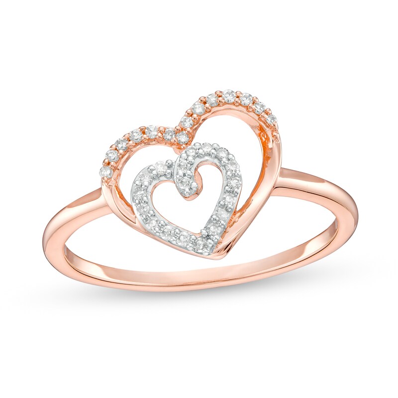 Main Image 1 of 1/10 CT. T.W. Diamond Double Heart Promise Ring in 10K Rose Gold