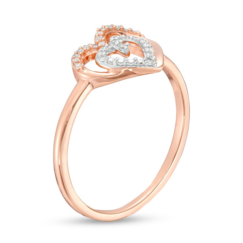 Main Image 3 of 1/10 CT. T.W. Diamond Double Heart Promise Ring in 10K Rose Gold