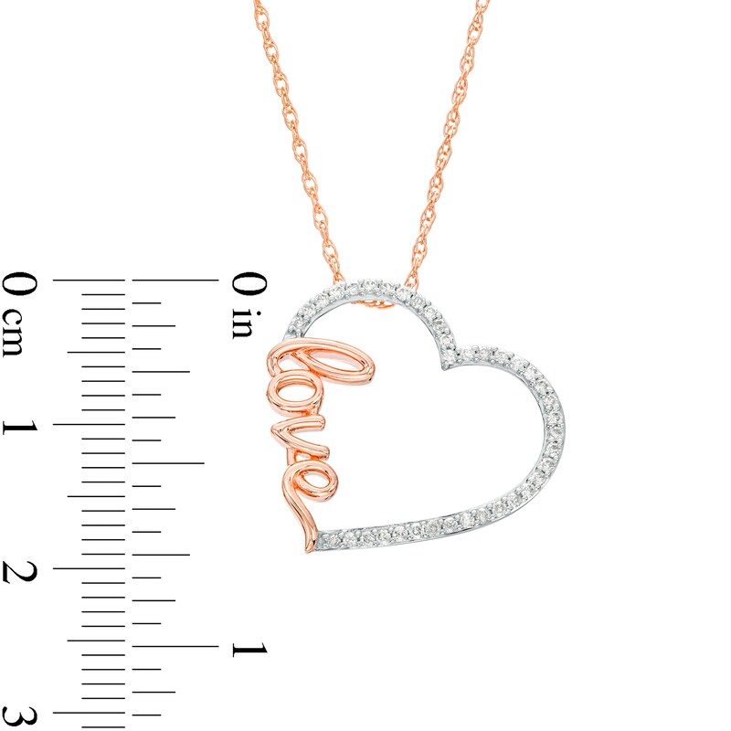 Main Image 3 of 1/5 CT. T.W. Diamond Cursive Script "love" Tilted Heart Pendant in 10K Rose Gold