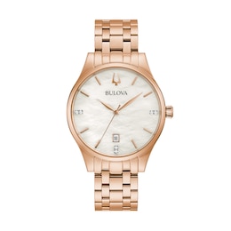 Ladies' Bulova Diamond Accent Rose-Tone Watch with Mother-of-Pearl Dial (Model: 97P152)