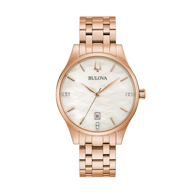 Main Image 1 of Ladies' Bulova Diamond Accent Rose-Tone Watch with Mother-of-Pearl Dial (Model: 97P152)