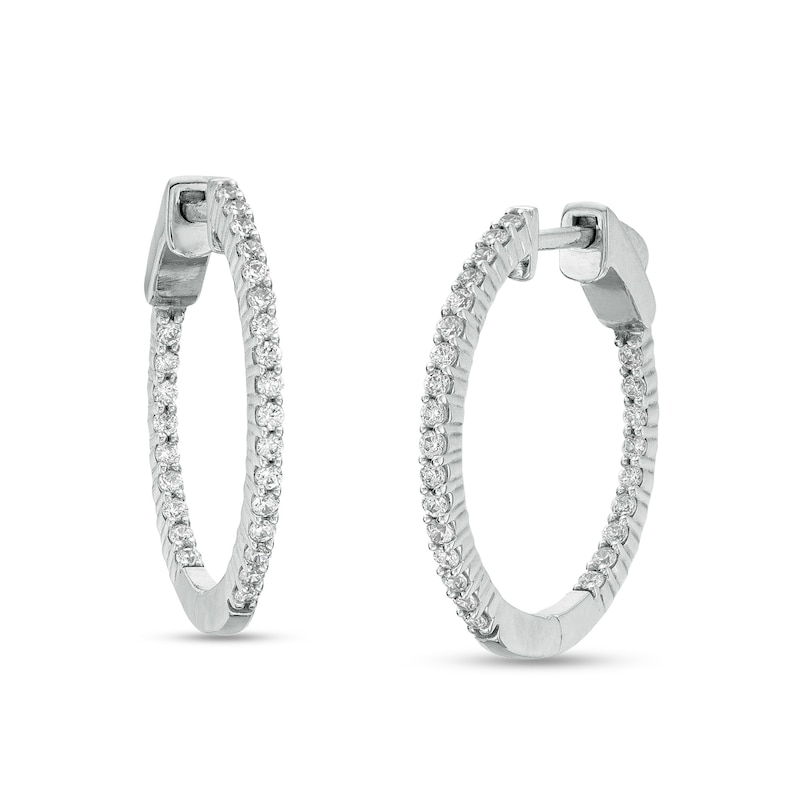 Main Image 1 of 1/2 CT. T.W. Diamond Inside-Out Hoop Earrings in 10K White Gold
